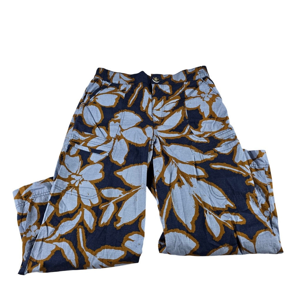 Democracy Ab Technology High Rise Floral Wide Leg Pants Blue Tan Navy Size 10